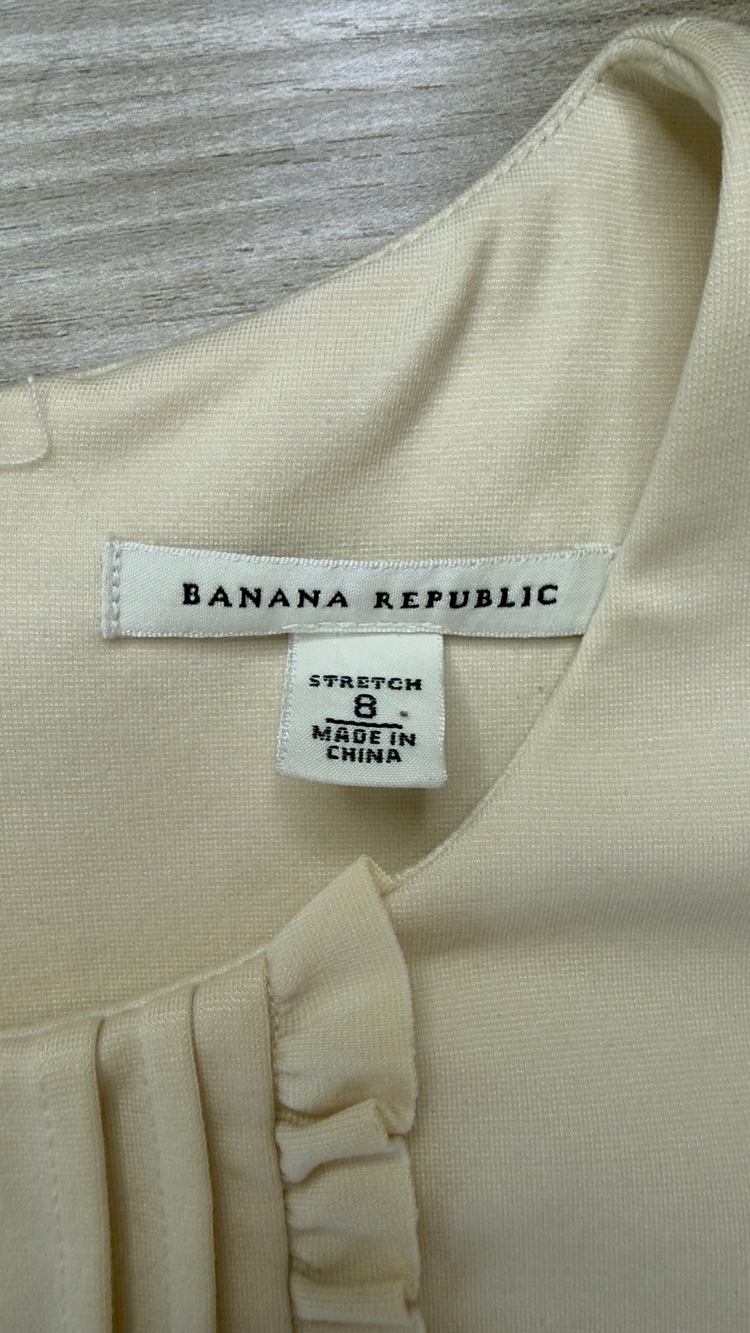 Banana Republic Women's Sheath Dress Cream Size 8 Stretch Pleated Ruffle Mini